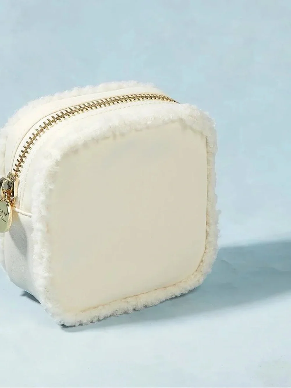 Stoney Clover Lane Cream Small Zip Pouch with Sherpa Trim